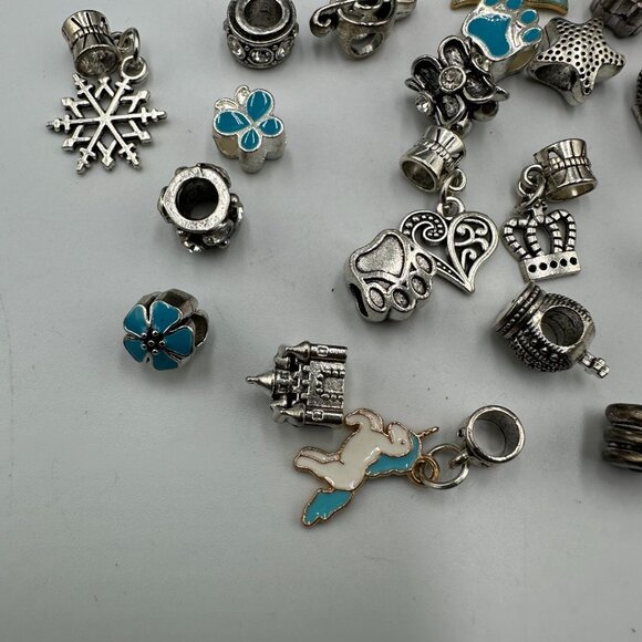 Mixed Sliding Charms Lot Silver Tone Enamel Beads Dangle Hearts Crowns Stars - Picture 3 of 11